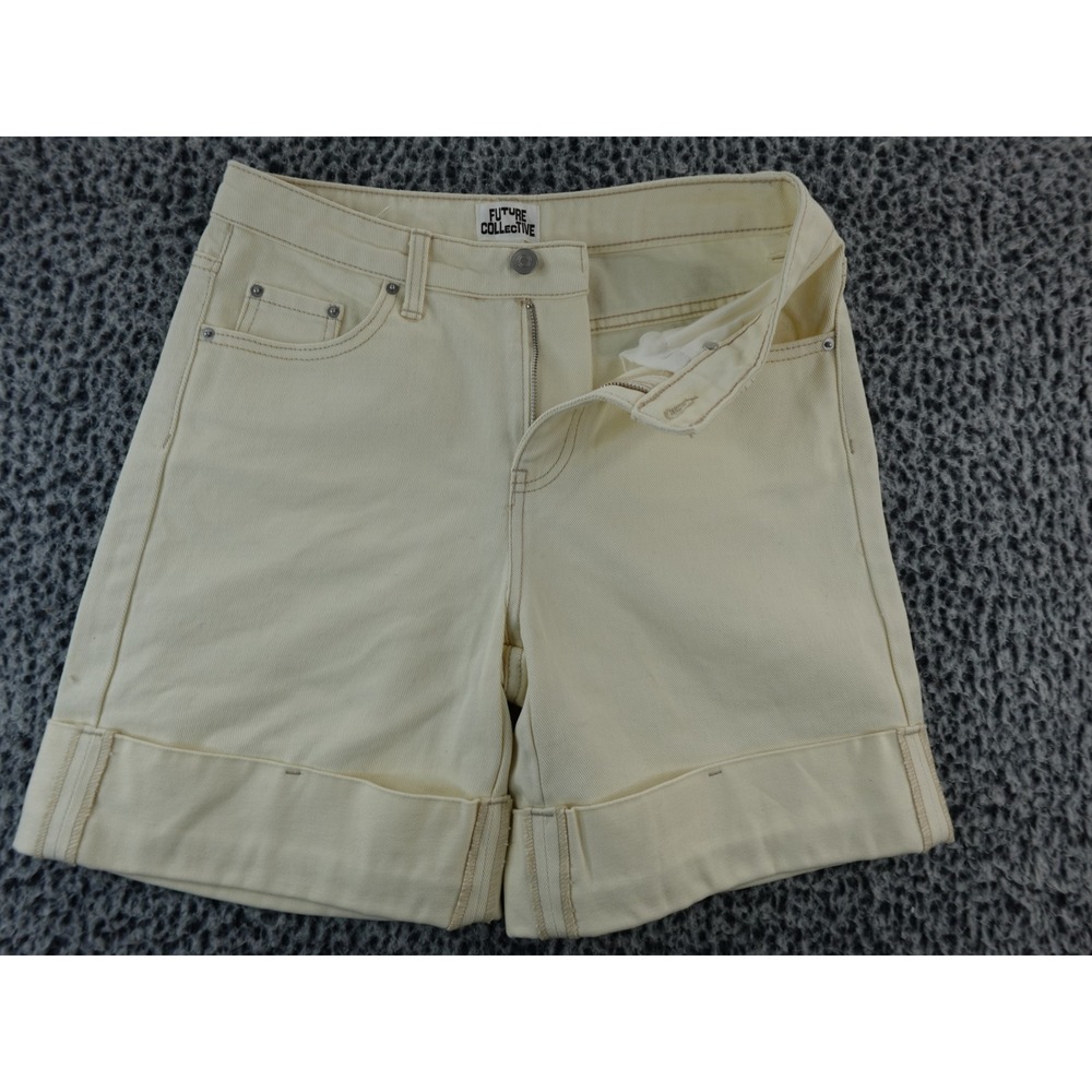 Future Collective High Rise Denim Shorts Cream Size 2 Cuffed